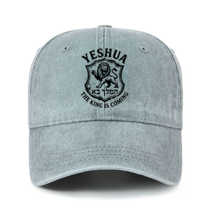 Heritage Washed Cap - Yeshua The King Is Coming Hebrew Name Lion   
