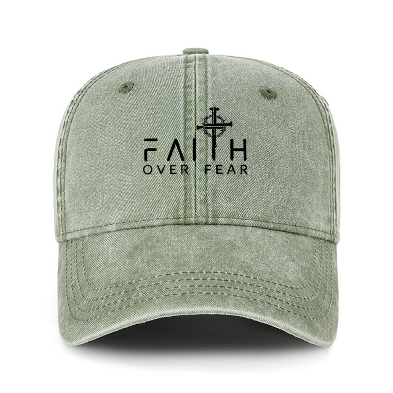 Heritage Washed Cap - Faith Over Fear Faith Cross   