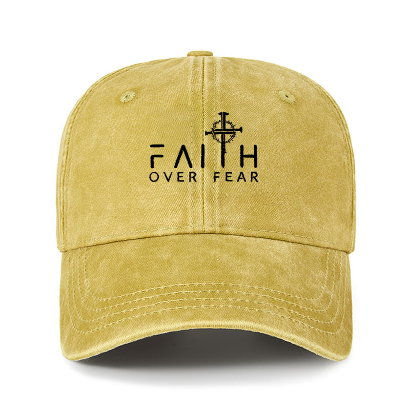 Heritage Washed Cap - Faith Over Fear Faith Cross   