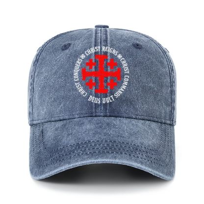 Heritage Washed Cap - Christ Reigns Christ Conquers Christ Commands Jerusalem Cross