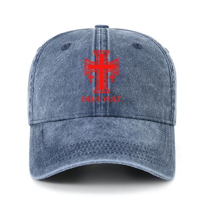 Heritage Washed Cap - Deus Vult Crusader Cross Templar Jerusalem