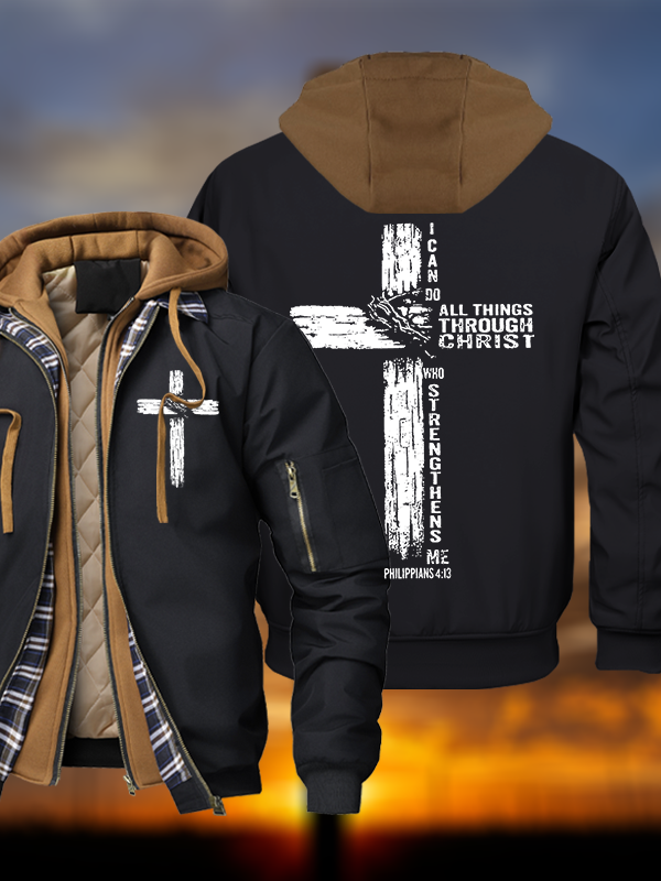 I Can Do All Things THrough Christ Warm Hooded Bomber Jacket