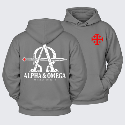 Plush Fleece-Lined Hoodie - Alpha & Omega – Revelation 22:13 Christian Warrior