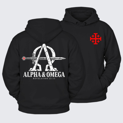 Plush Fleece-Lined Hoodie - Alpha & Omega – Revelation 22:13 Christian Warrior
