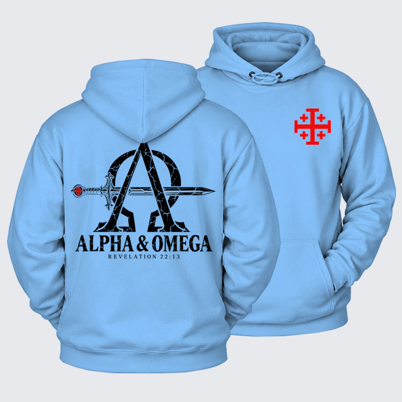 Plush Fleece-Lined Hoodie - Alpha & Omega – Revelation 22:13 Christian Warrior