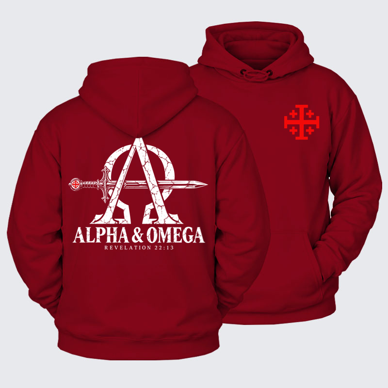 Plush Fleece-Lined Hoodie - Alpha & Omega – Revelation 22:13 Christian Warrior