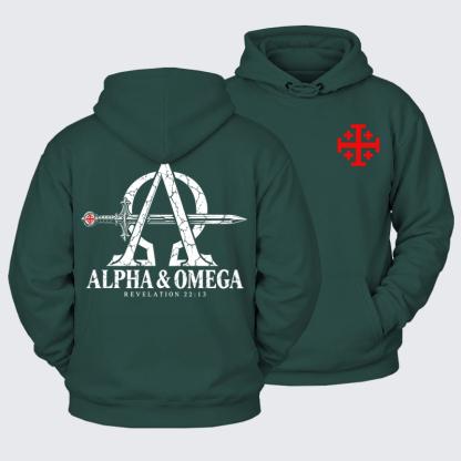 Plush Fleece-Lined Hoodie - Alpha & Omega – Revelation 22:13 Christian Warrior