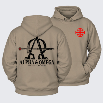 Plush Fleece-Lined Hoodie - Alpha & Omega – Revelation 22:13 Christian Warrior