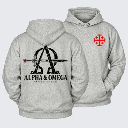 Plush Fleece-Lined Hoodie - Alpha & Omega – Revelation 22:13 Christian Warrior