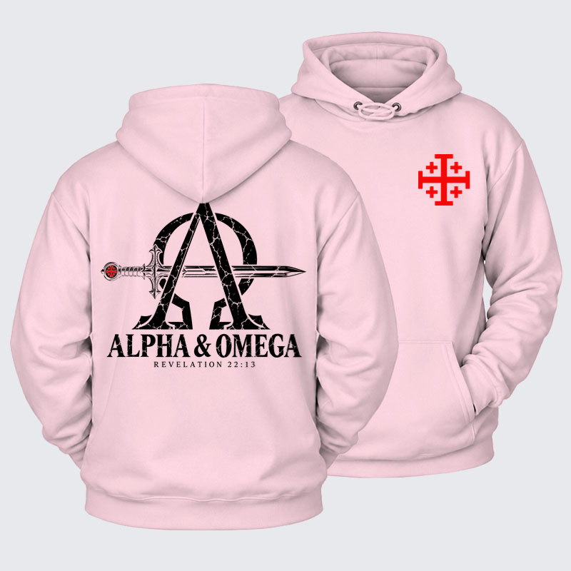 Plush Fleece-Lined Hoodie - Alpha & Omega – Revelation 22:13 Christian Warrior
