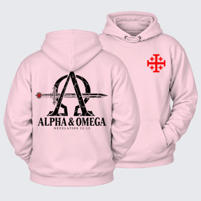 Plush Fleece-Lined Hoodie - Alpha & Omega – Revelation 22:13 Christian Warrior