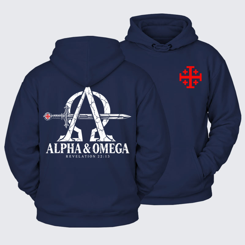 Plush Fleece-Lined Hoodie - Alpha & Omega – Revelation 22:13 Christian Warrior