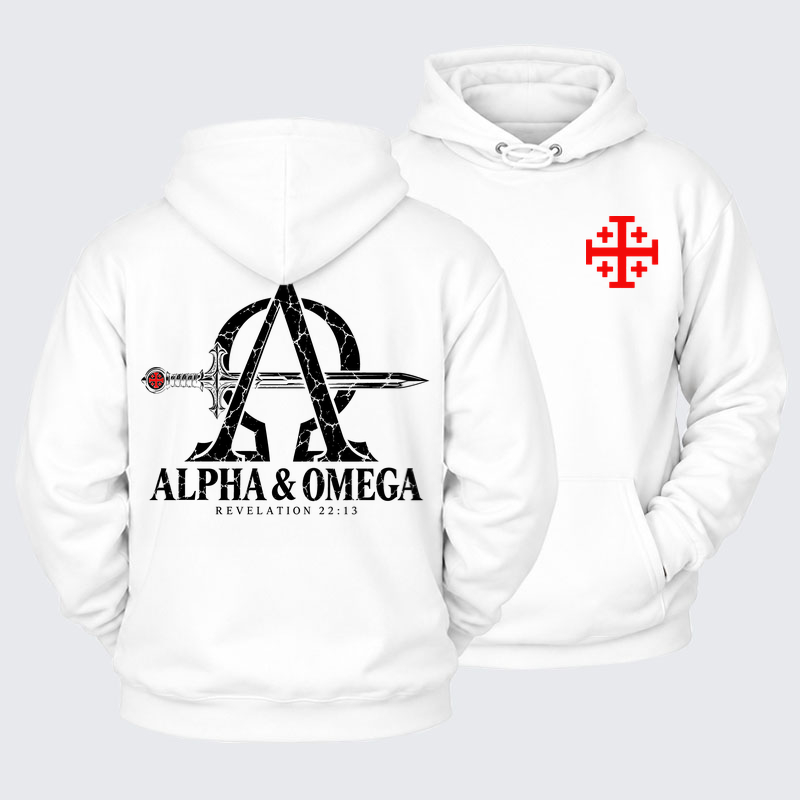 Plush Fleece-Lined Hoodie - Alpha & Omega – Revelation 22:13 Christian Warrior