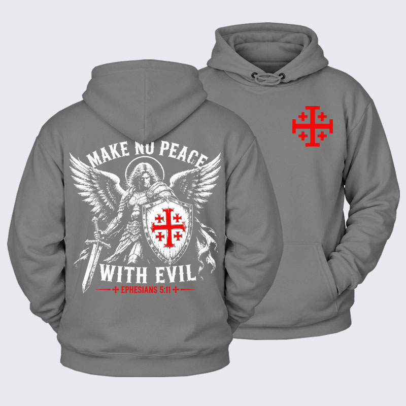 Plush Fleece-Lined Hoodie -  Make No Peace with Evil Knight Templar Jerusalem Cross