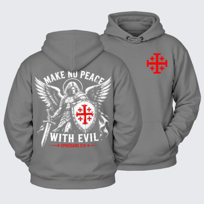 Plush Fleece-Lined Hoodie -  Make No Peace with Evil Knight Templar Jerusalem Cross
