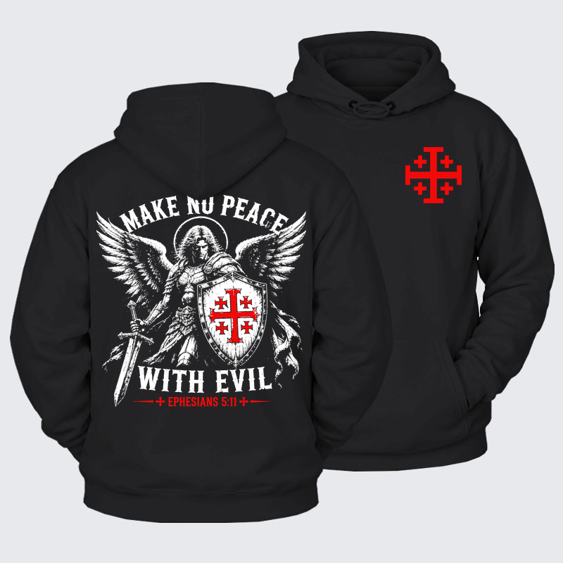 Plush Fleece-Lined Hoodie -  Make No Peace with Evil Knight Templar Jerusalem Cross