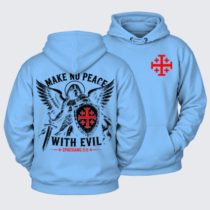 Plush Fleece-Lined Hoodie -  Make No Peace with Evil Knight Templar Jerusalem Cross