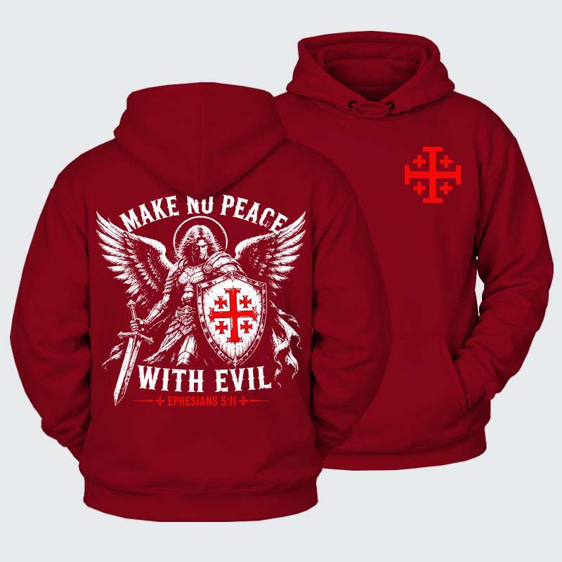 Plush Fleece-Lined Hoodie -  Make No Peace with Evil Knight Templar Jerusalem Cross