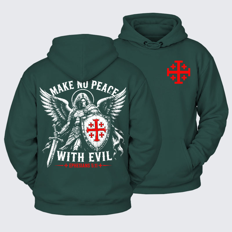 Plush Fleece-Lined Hoodie -  Make No Peace with Evil Knight Templar Jerusalem Cross