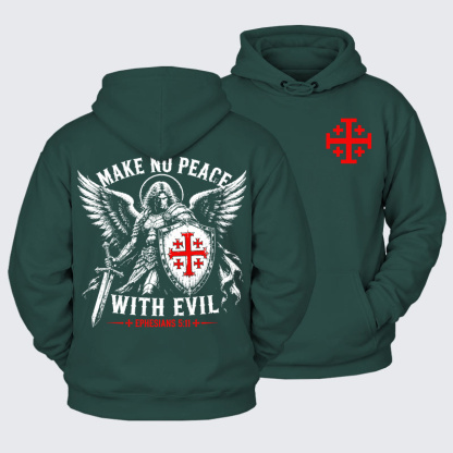 Plush Fleece-Lined Hoodie -  Make No Peace with Evil Knight Templar Jerusalem Cross