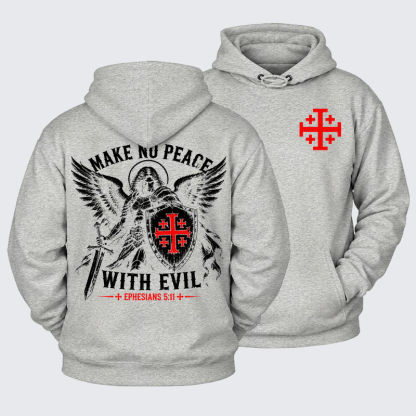 Plush Fleece-Lined Hoodie -  Make No Peace with Evil Knight Templar Jerusalem Cross