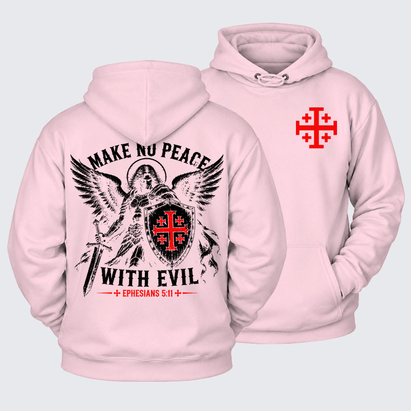 Plush Fleece-Lined Hoodie -  Make No Peace with Evil Knight Templar Jerusalem Cross