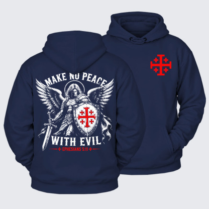 Plush Fleece-Lined Hoodie -  Make No Peace with Evil Knight Templar Jerusalem Cross