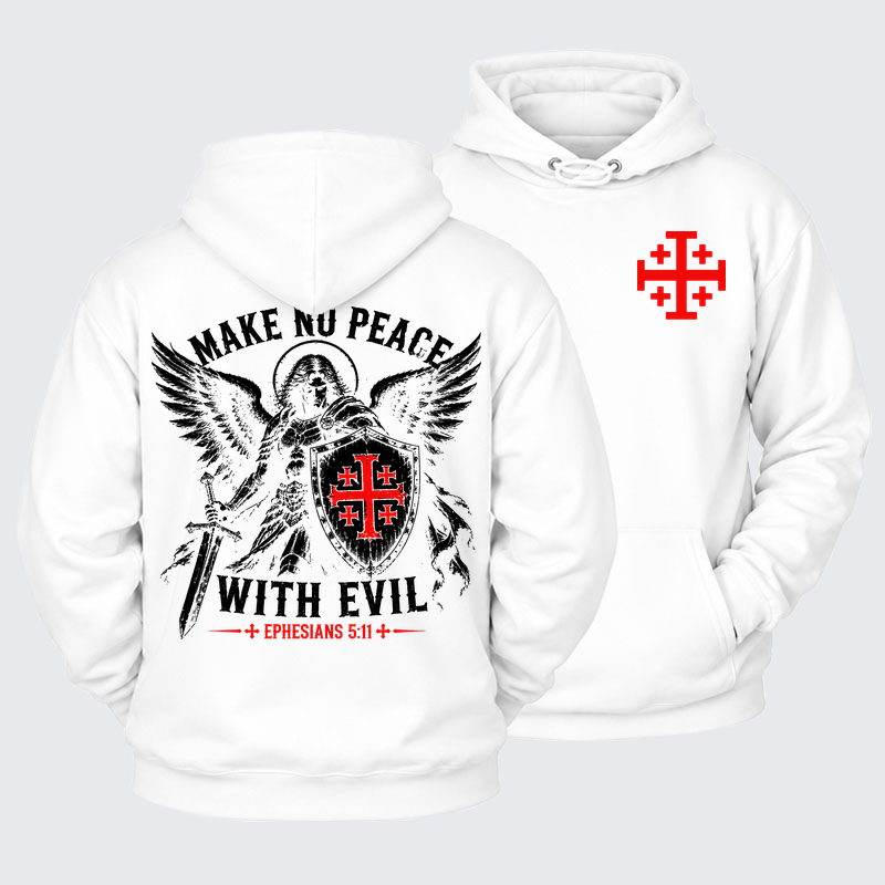 Plush Fleece-Lined Hoodie -  Make No Peace with Evil Knight Templar Jerusalem Cross