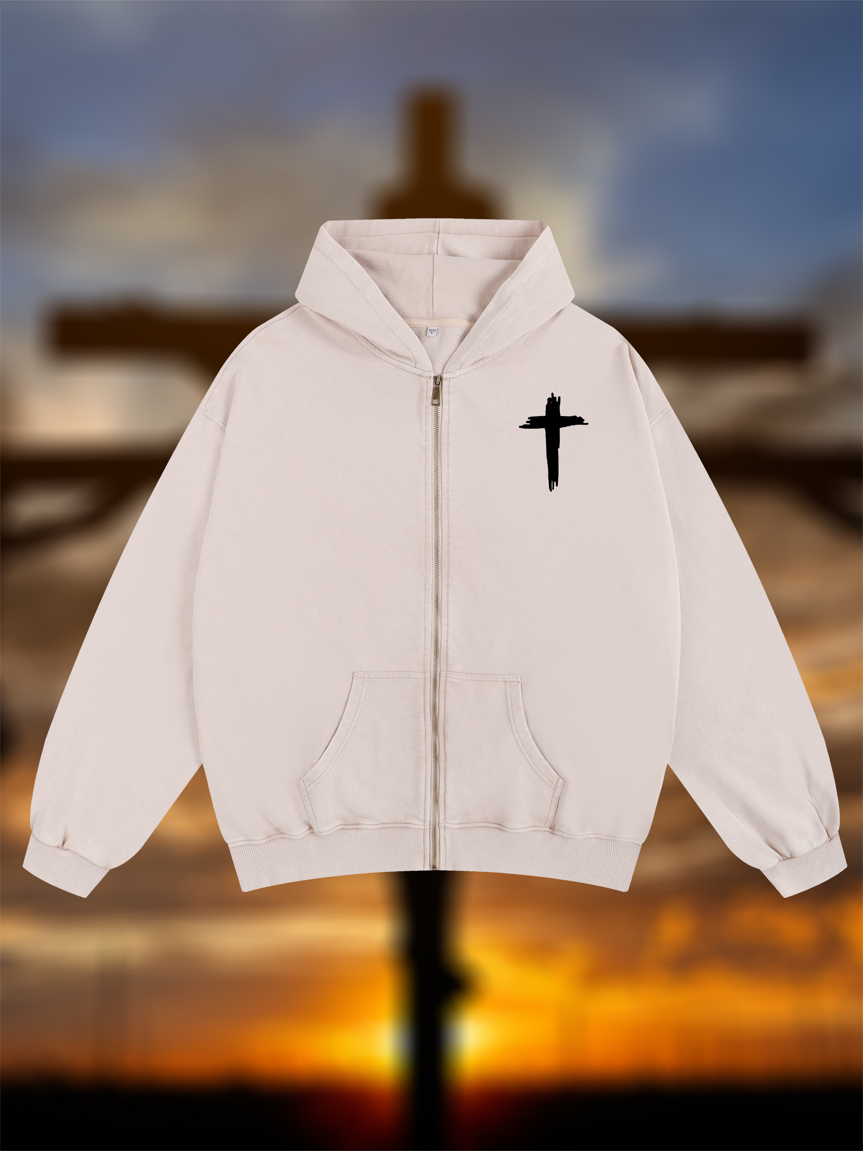 Cross Jesus God Christian Washed Zip-Up Hoodie