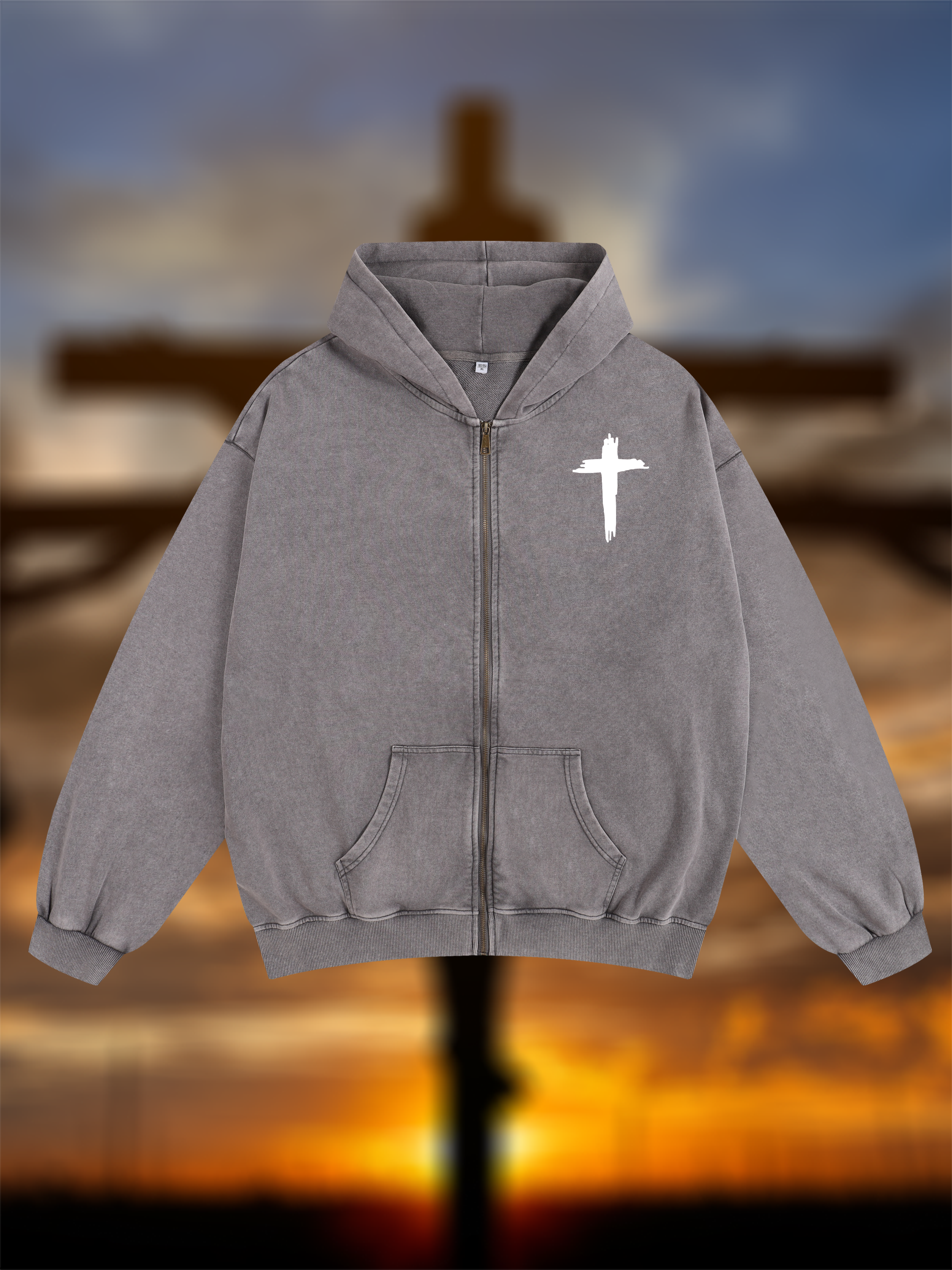Cross Jesus God Christian Washed Zip-Up Hoodie