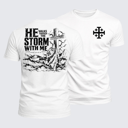 Luxe Mercerized Cotton Tee - He Walks Through The Storm With Me