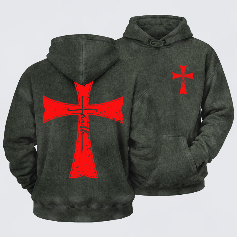 Washed Hoodie  - Knights Templar Crusader Cross Faith   