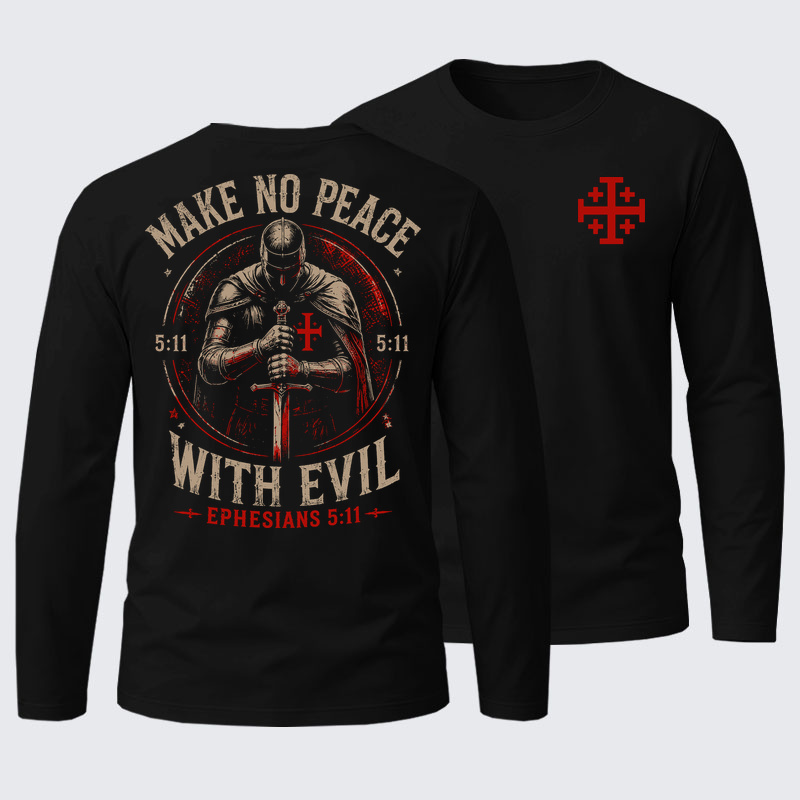 Make No Peace with Evil Knight Templar Jerusalem Cross Cotton Long Sleeve T-Shirt