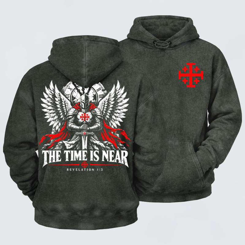 Washed Hoodie - The Time Is Near Revelation 1:3