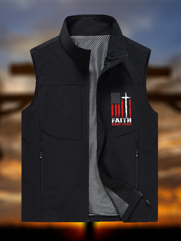 Faith Over Fear Flag Jesus God Christian Outdoor Quick-dry Vest
