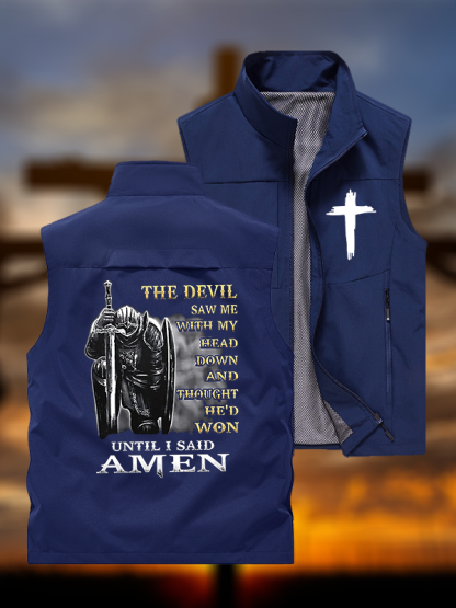 The Devil Saw Me with My Head Down and Thought He'd Won Until I Said Amen Jesus God Christian Outdoor Quick-dry Vest