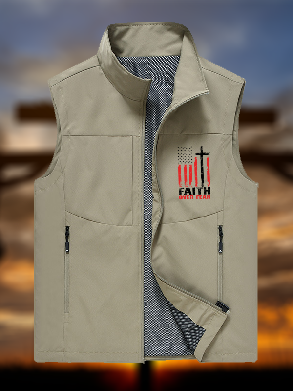 Faith Over Fear Flag Jesus God Christian Outdoor Quick-dry Vest