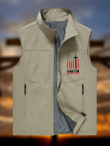 Faith Over Fear Flag Jesus God Christian Outdoor Quick-dry Vest