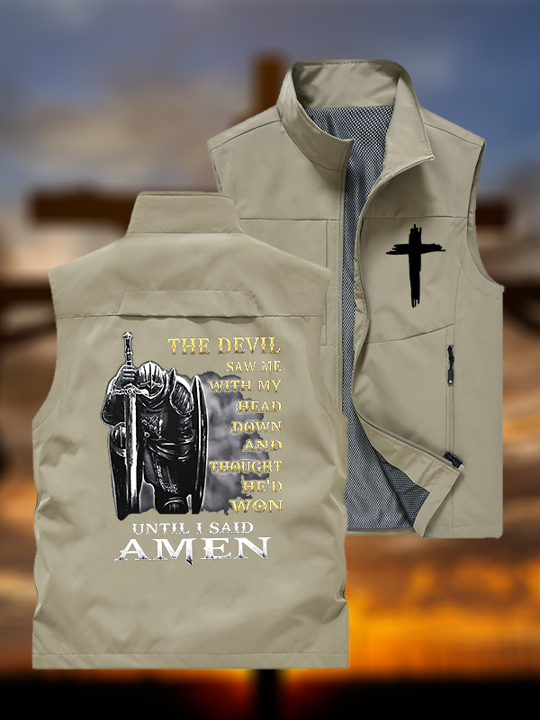 The Devil Saw Me with My Head Down and Thought He'd Won Until I Said Amen Jesus God Christian Outdoor Quick-dry Vest