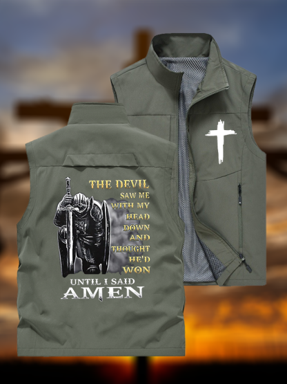 The Devil Saw Me with My Head Down and Thought He'd Won Until I Said Amen Jesus God Christian Outdoor Quick-dry Vest