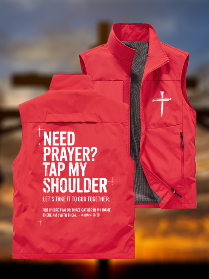 Need Prayer Tap My Shoulder  Jesus God Christian Outdoor Quick-dry Vest