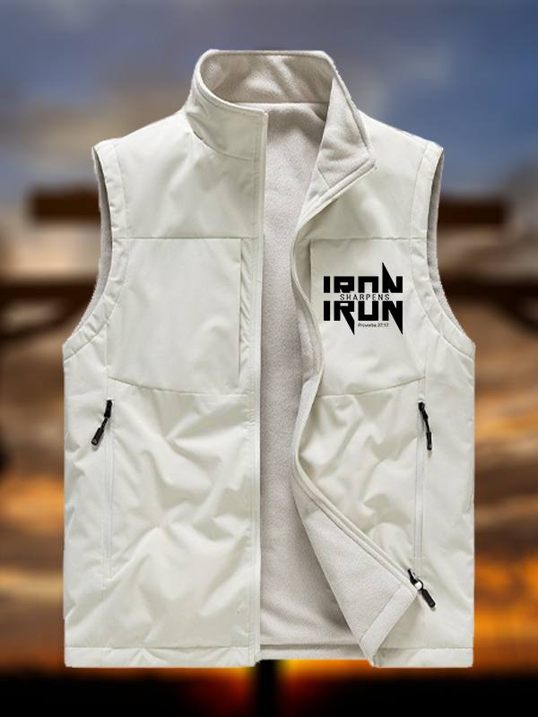 IRON SHARPENS IRON Proverbs 27:17 Jesus God Christian Reversible Outdoor Fleece-Lined Multi-Pocket Vest