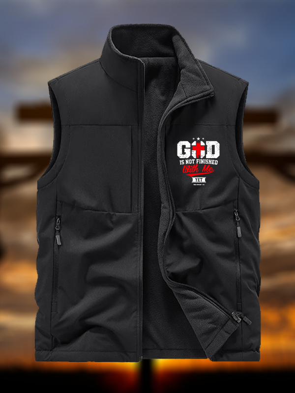 God Is Not Finished With Me Philippians 1:5 Jesus God Christian Reversible Outdoor Fleece-Lined Multi-Pocket Vest