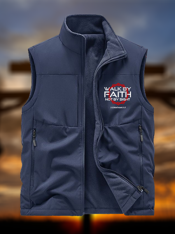 Walk By Faith Not By Sight 2 Corinthians 5:7 Cross Jesus God Christian Reversible Outdoor Fleece-Lined Multi-Pocket Vest
