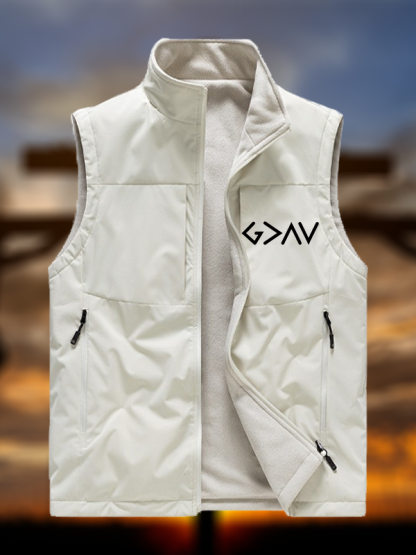 God Is Greater Than The Highs And Lows  Jesus God Christian Reversible Outdoor Fleece-Lined Multi-Pocket Vest