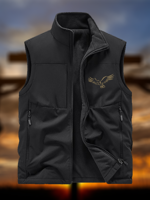 Wings Like Eagles Jesus God Christian Reversible Outdoor Fleece-Lined Multi-Pocket Vest