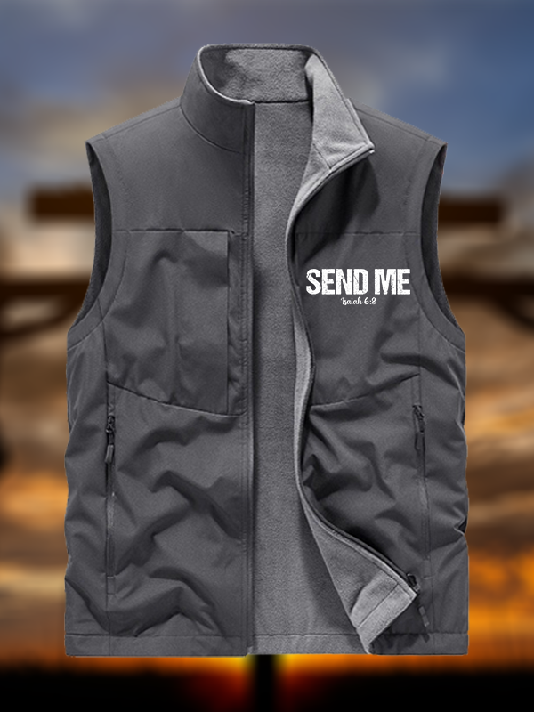 Isaiah 6:8 - SEND ME  Jesus God Christian Reversible Outdoor Fleece-Lined Multi-Pocket Vest