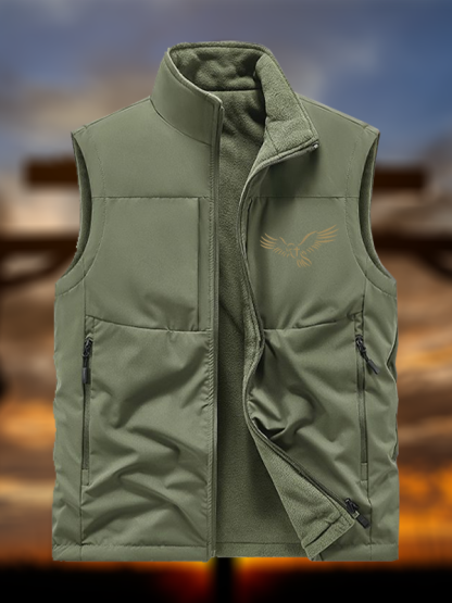 Wings Like Eagles Jesus God Christian Reversible Outdoor Fleece-Lined Multi-Pocket Vest