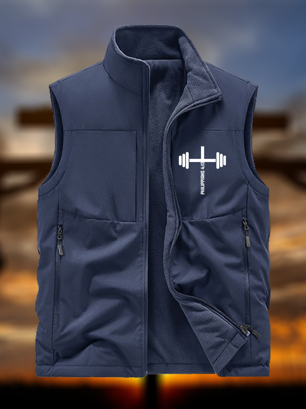 Fitness Philippians 4:13 Jesus God Christian Reversible Outdoor Fleece-Lined Multi-Pocket Vest