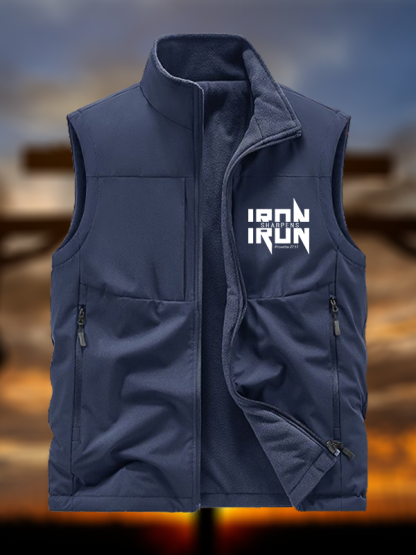 IRON SHARPENS IRON Proverbs 27:17 Jesus God Christian Reversible Outdoor Fleece-Lined Multi-Pocket Vest